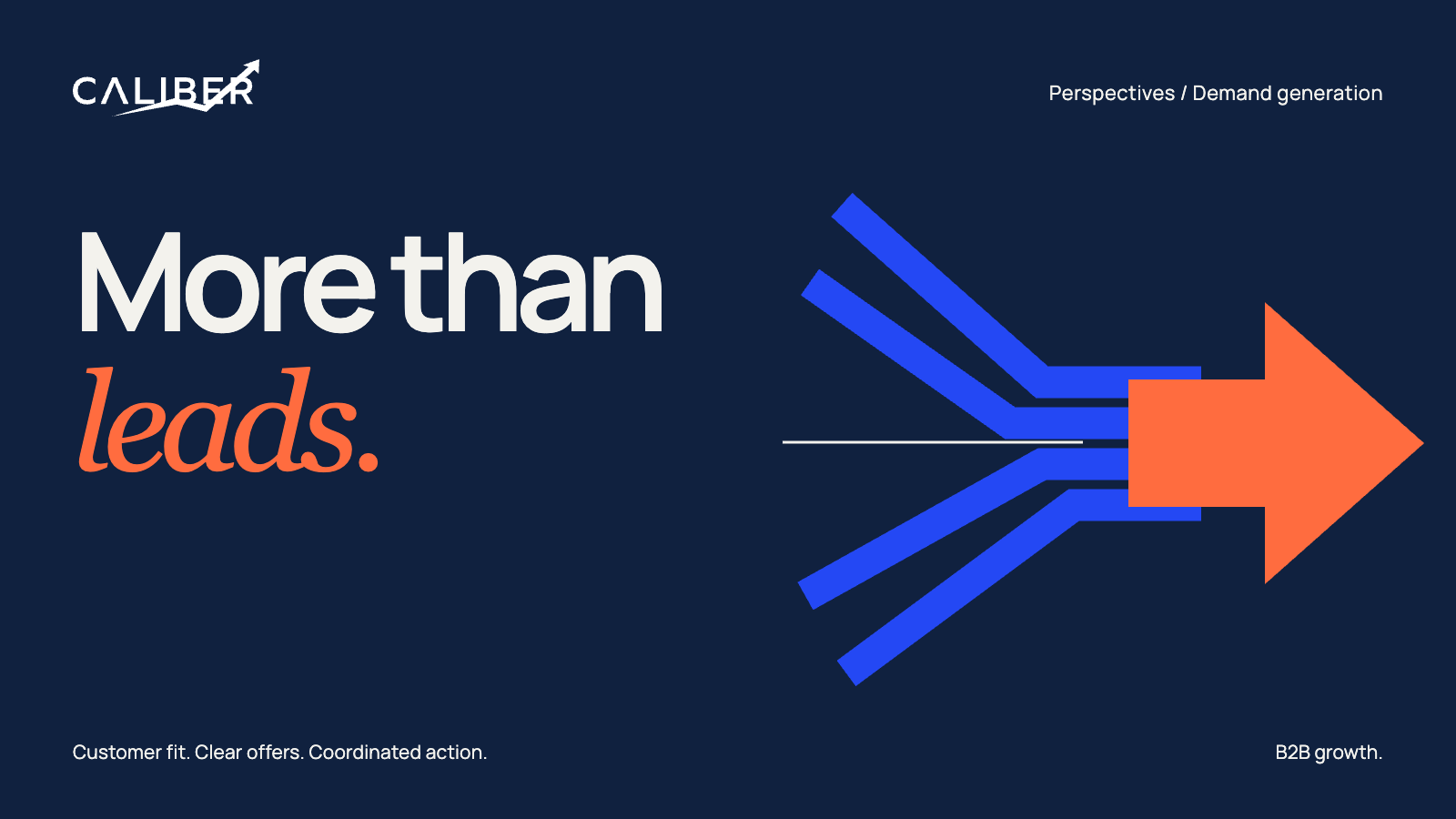 Editorial cover reading “More than leads.” with multiple cobalt paths joining one orange arrow.
