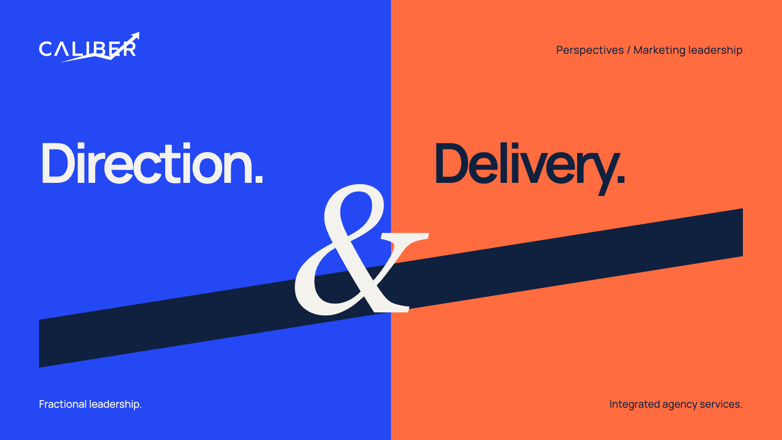 Editorial cover reading “Direction. Delivery.” linked by an ampersand across cobalt and orange fields.